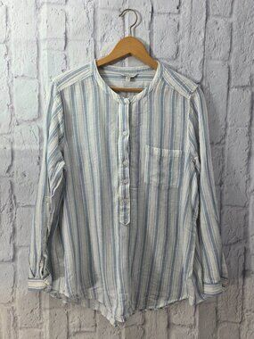 Lucky Brand Extra Large Blue White Striped Longsleeve Button Front Blouse (FLAW)